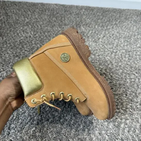 Timberland Heritage 6" Waterproof Boots 7.5 Wheat Nubuck Gold Lace Up Combat - Picture 4 of 10